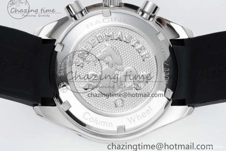 0706 TopPick Speedmaster Racing Master SS HKF Best Edition White Black Dial on Black Rubber Strap A 7813